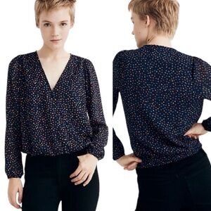 Madewell Lyric Wrap Top in Sugar Dot Navy S Classic Office Casual
